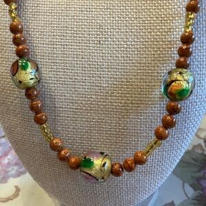 JASPER BEADS,  CRYSTAL SPACERS AND MURANO GLASS LARGE BEAD NECKLACE
